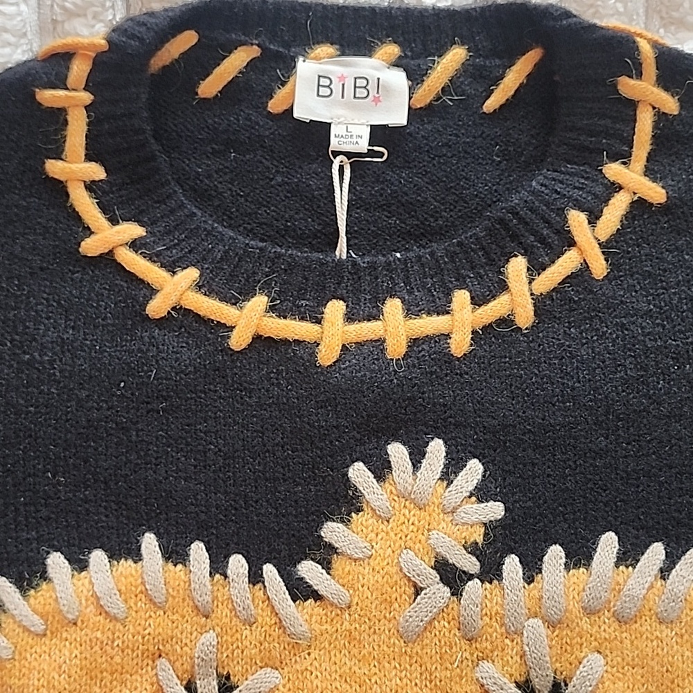 BiBi Halloween Sweater with Orange Jack-O-Lantern Appliqué - Picture 4 of 5